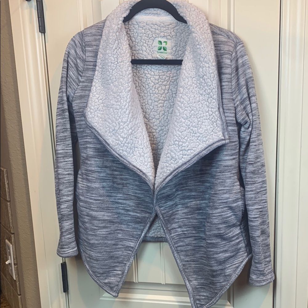 Green Tea Gray Sherpa Jacket, Small
